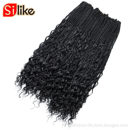 Ombre Burgundy Pre-looped Synthetic Boho Box Braided Silike Hair Goddess Locs messy box braids Crochet Bohemian Hair with Curly